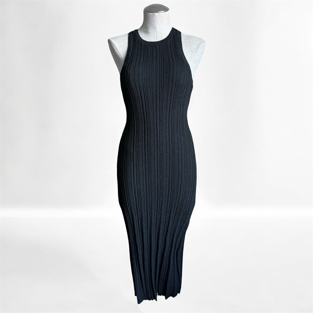 Double Zero Black Ribbed Sleeveless Midi Dress Size M